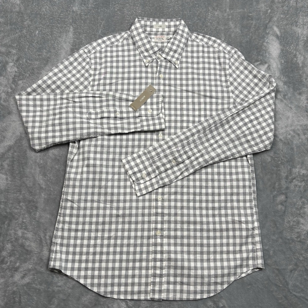 J.Crew Secret Wash Stretch Poplin Shirt Mens Large Slim Fit White Gingham NWT